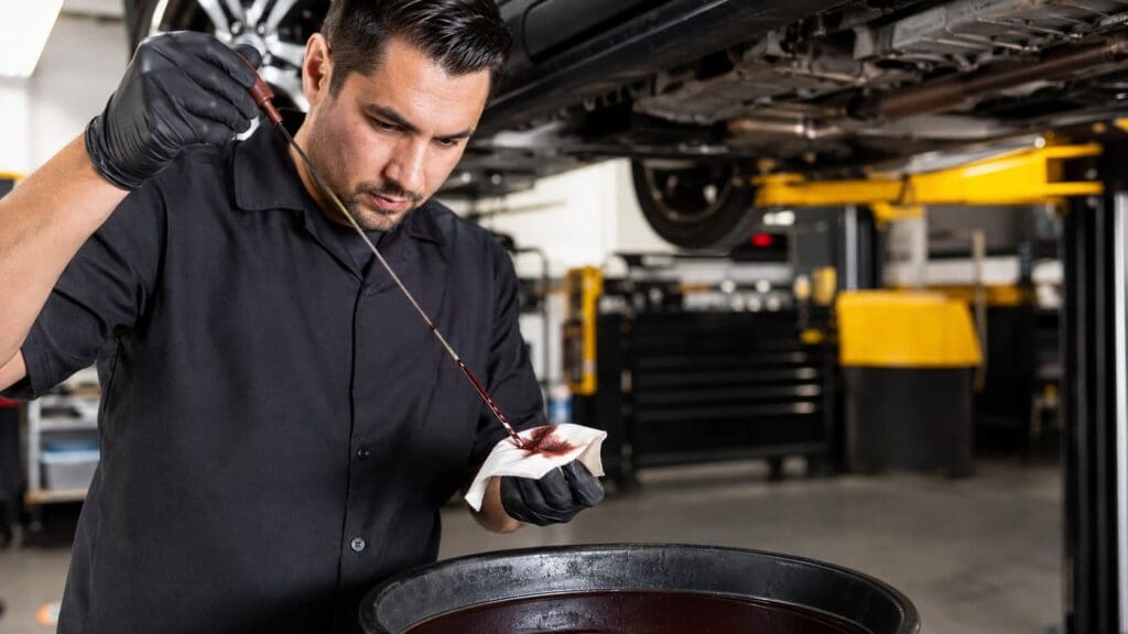 technician checking oil levels